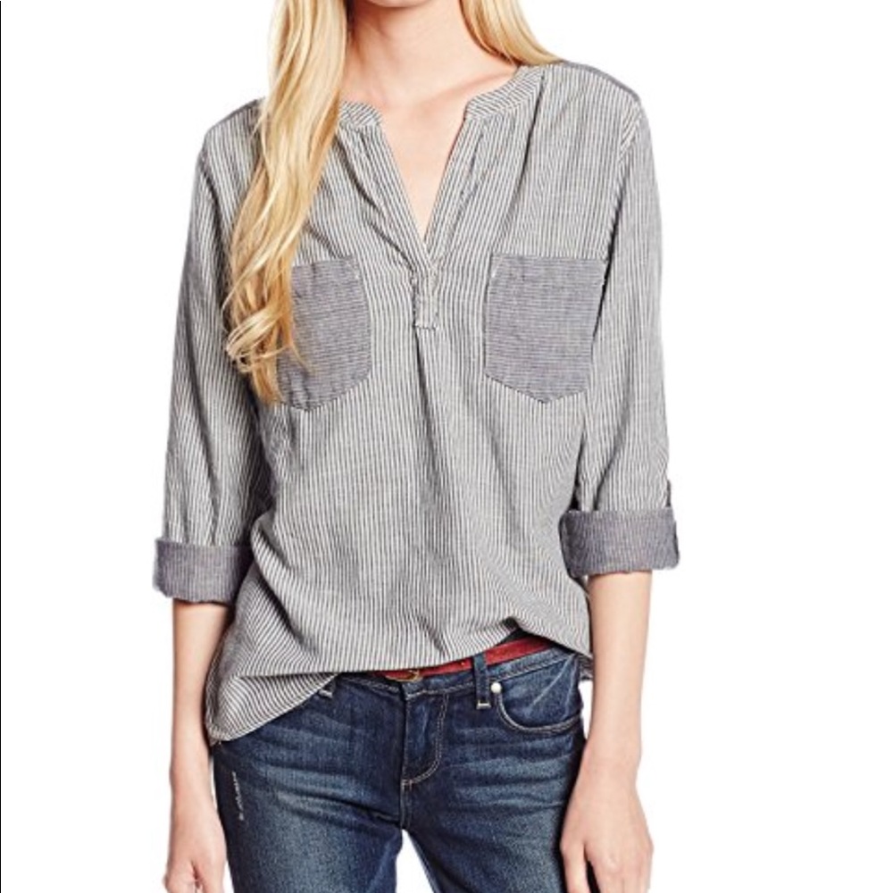 C&C California Chambray Stripe Henley Top - Picture 1 of 4